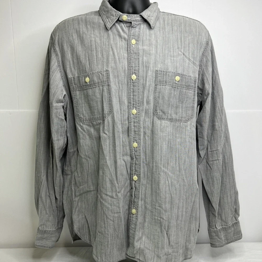 J.Crew Tailored Fit Men's Size XL Solid Gray Cotton Long Sleeve Casual Shirt‎